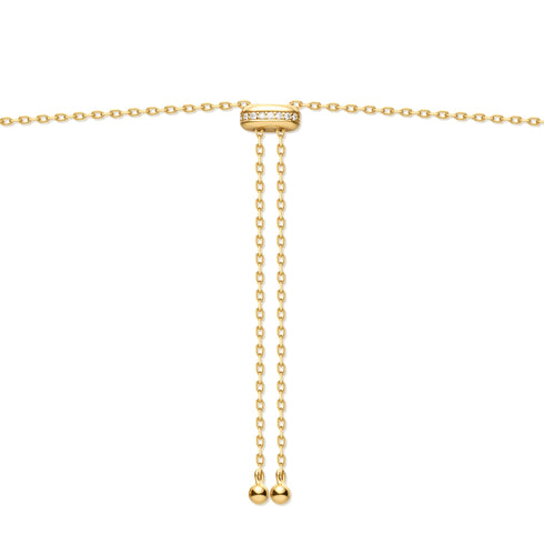 Gold Freshwater Pearl and White Cubic Zirconia Bezel Set Slider Necklace